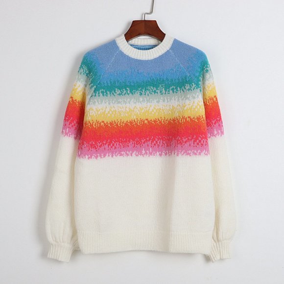 Sleeve Whit Crew Neck Kint Swaeter Womens - Picture 2 of 3